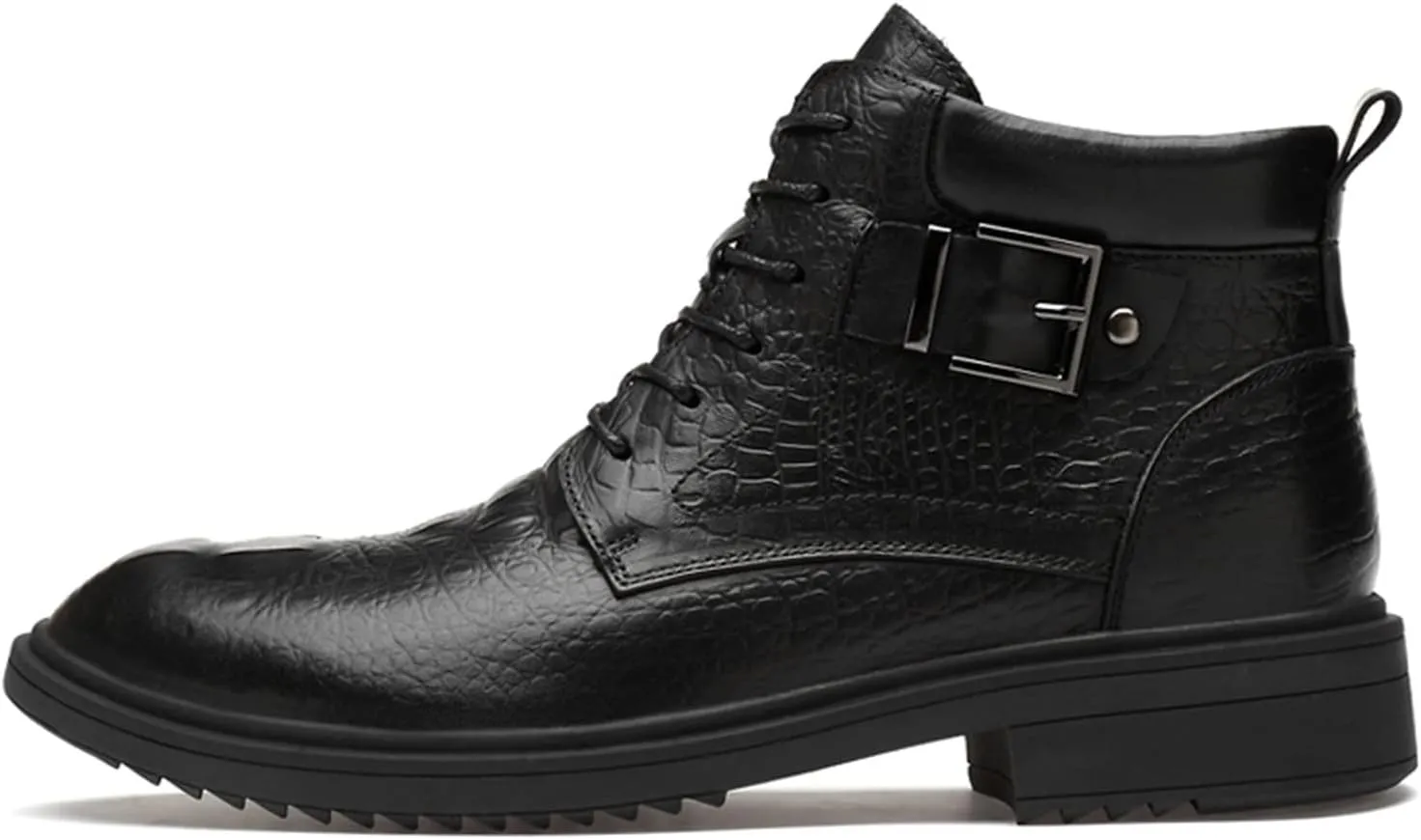 HOOENG Round Toe Boots for Men Derby Crocodile Print with Buckle Cowhide Leather Slip Resistant Wearable Non Slip Casual Stylish Dress