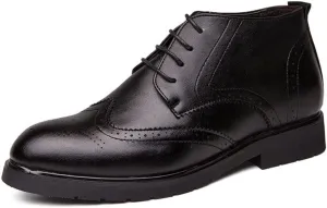 HOOENG Round Toe Lace Up Boots for Men Derby Carved Brogue Win Tip PU Slip Resistant Waterproof Wearable Classic Stylish (Color : Black, Size : 6.5)