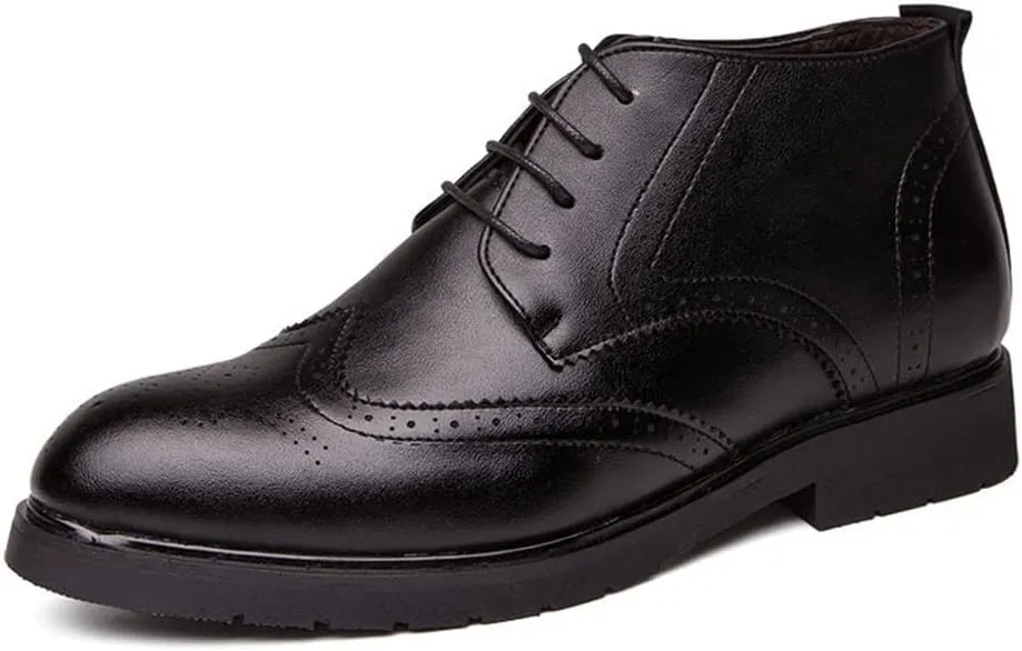 HOOENG Round Toe Lace Up Boots for Men Derby Carved Brogue Win Tip PU Slip Resistant Waterproof Wearable Classic Stylish (Color : Black, Size : 6.5)