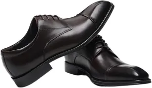 HOOENG Shoes Dress Oxford for Men Lace Up Square Cap Toe Derby Shoes Cowhide Non Slip Anti-Slip Low Top Party (Color : Coffee, Size : 9)