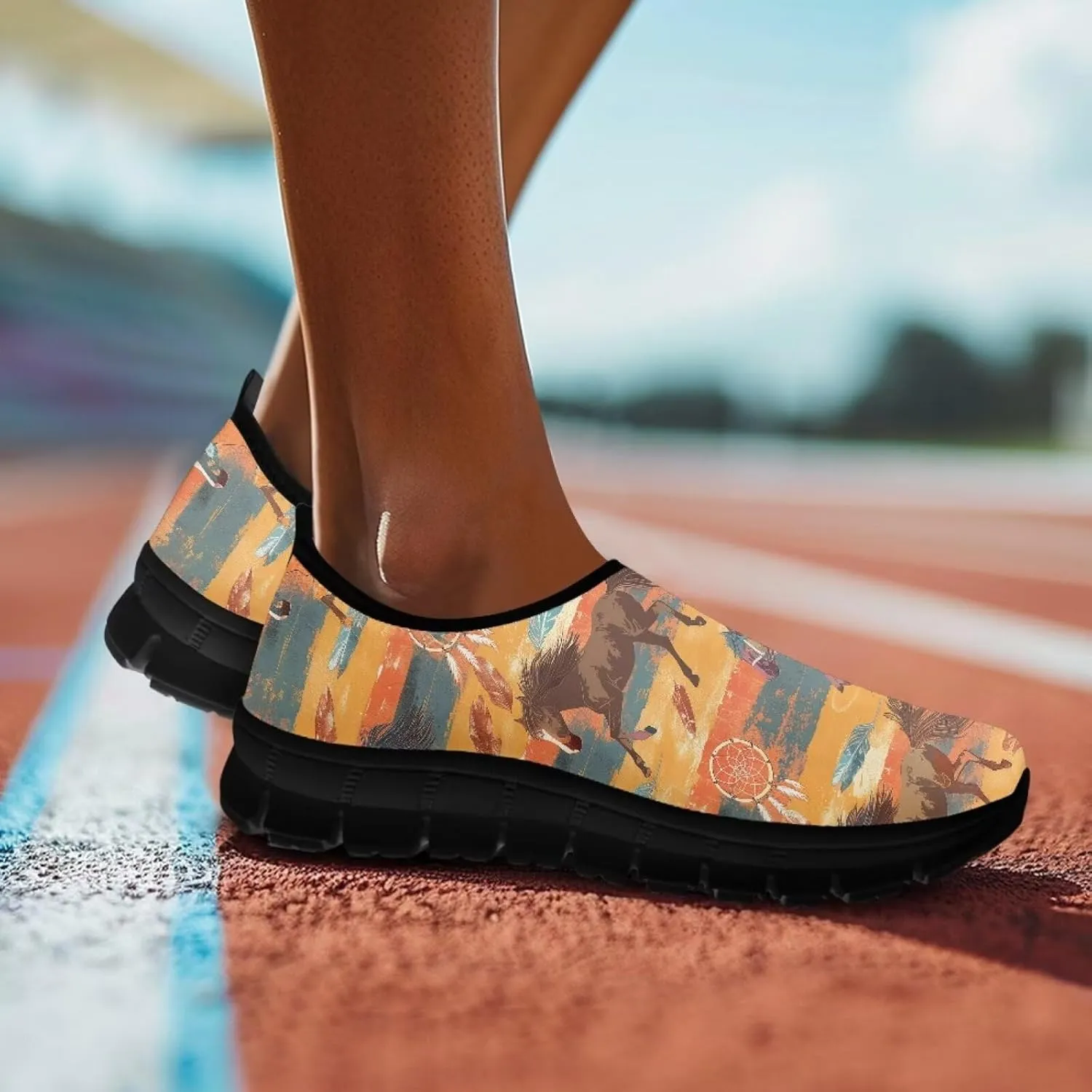 Howilath Mandala Print Slip on Loafers for Women No Laces Casual Sport Shoes Hands Free Shoes with Anti-Slip Sole
