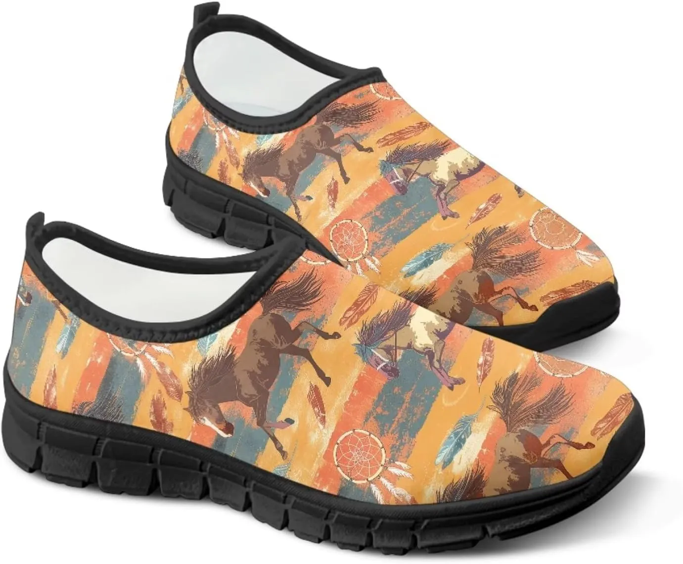 Howilath Mandala Print Slip on Loafers for Women No Laces Casual Sport Shoes Hands Free Shoes with Anti-Slip Sole