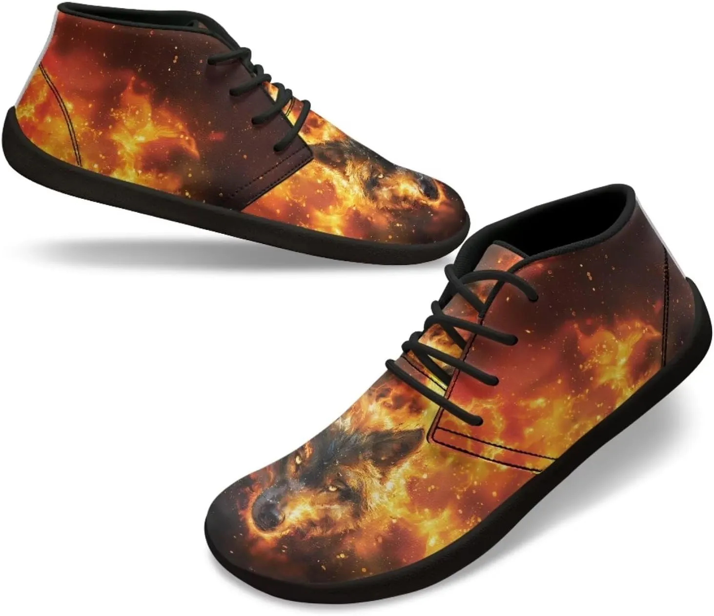 Howilath Wolf Print Barefoot Shoes Men Leather Low Zero Drop Sneaker Casual Running Cross Training Shoe