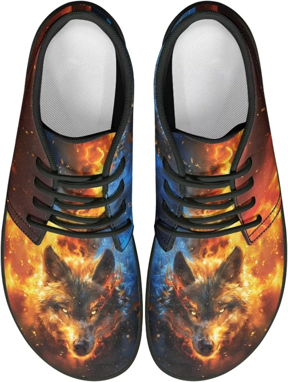 Howilath Wolf Print Barefoot Shoes Men Leather Low Zero Drop Sneaker Casual Running Cross Training Shoe