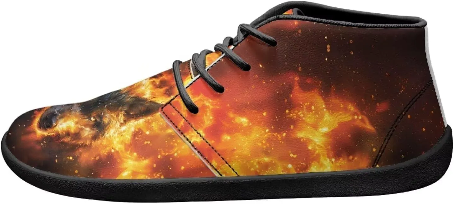 Howilath Wolf Print Barefoot Shoes Men Leather Low Zero Drop Sneaker Casual Running Cross Training Shoe