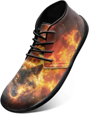 Howilath Wolf Print Barefoot Shoes Men Leather Low Zero Drop Sneaker Casual Running Cross Training Shoe