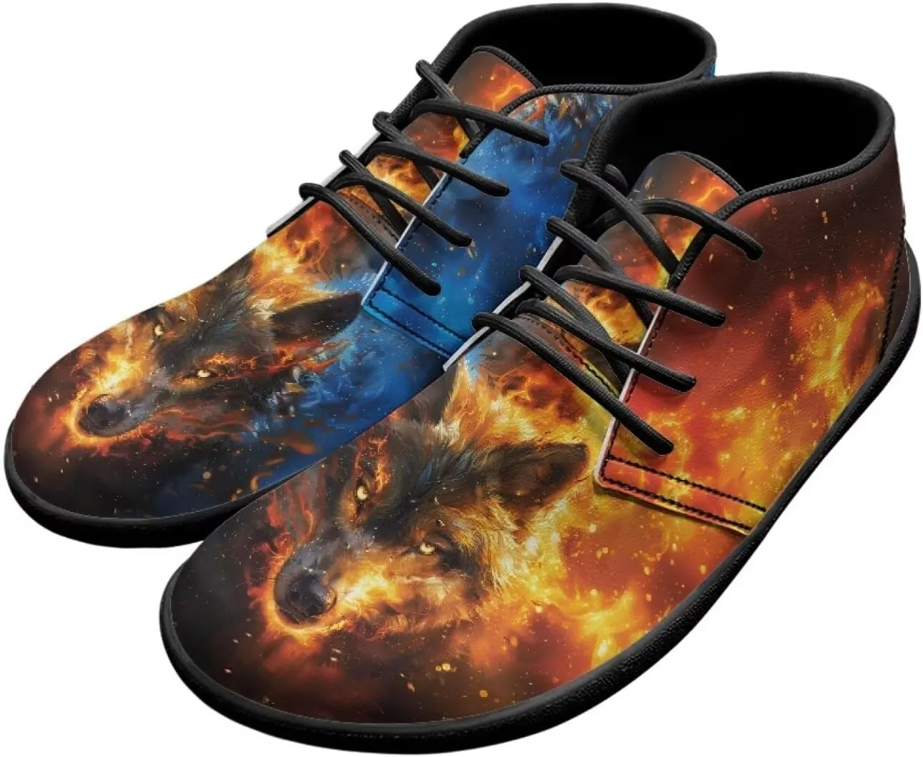 Howilath Wolf Print Barefoot Shoes Men Leather Low Zero Drop Sneaker Casual Running Cross Training Shoe