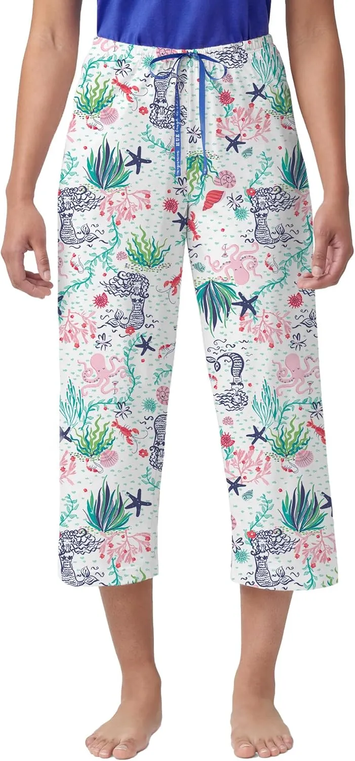 HUE Women's Summer Vacation Pajama Separates, Soft, Whimsical Print Pjs with Tropical Beach Themes, Flip Flops, Cocktails