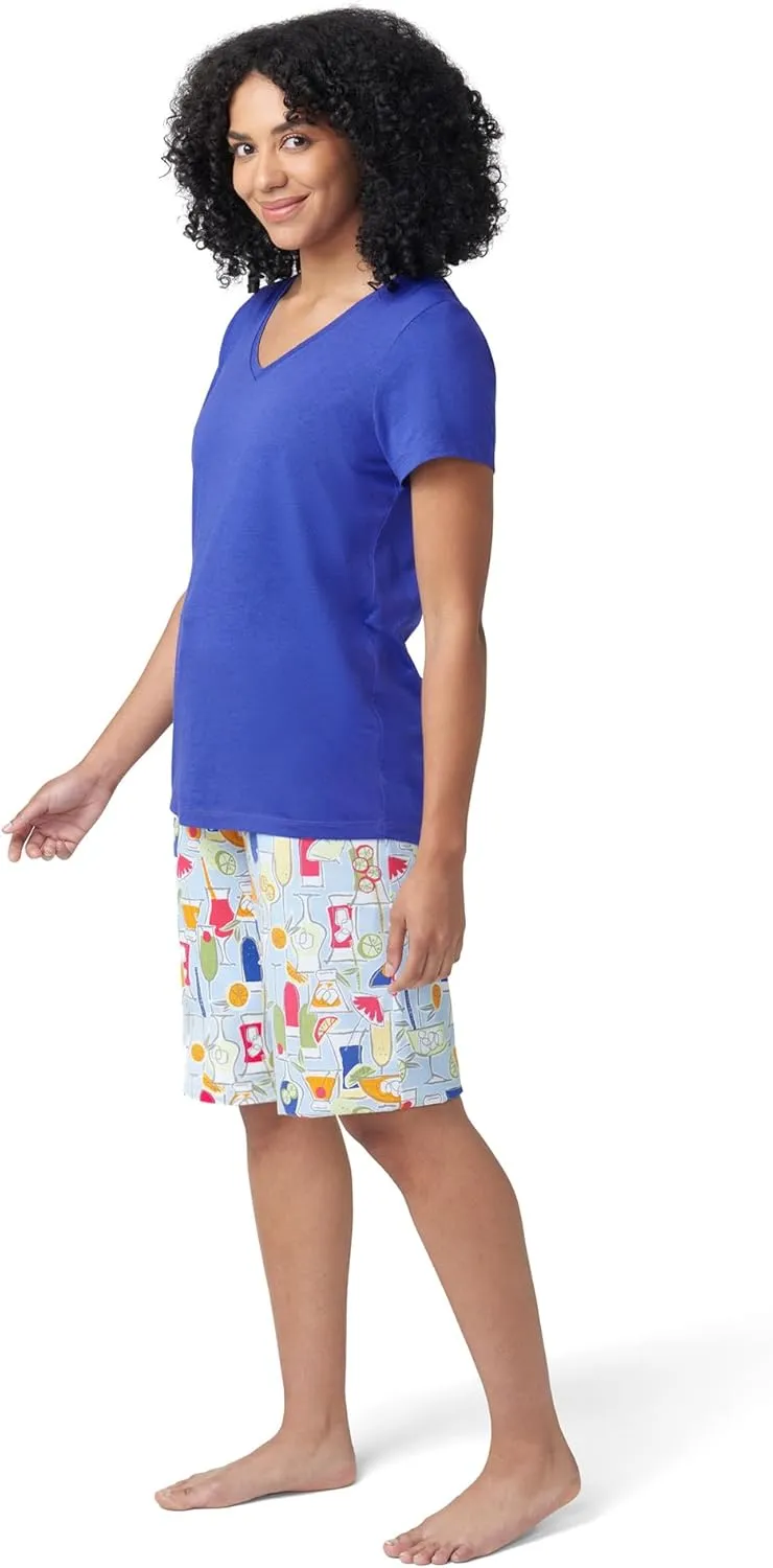 HUE Women's Summer Vacation Pajama Separates, Soft, Whimsical Print Pjs with Tropical Beach Themes, Flip Flops, Cocktails
