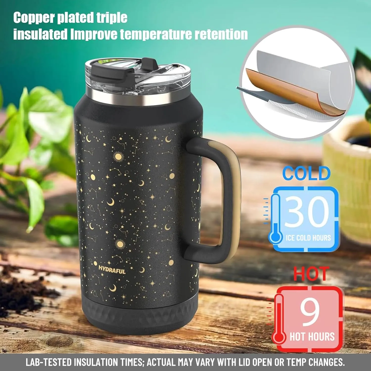 Hydraful 64 oz Tumbler with Handle and Straw - 100% Leak-Proof - Insulated Cup Reusable Stainless Steel Large Water Bottle Travel Mug for Gym, Hiking, and Camping - Gifts for Women Men Him Her