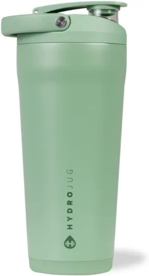 HydroJug 24 oz New Stainless Steel Shaker – Insulated, Leakproof, BPA-Free with Silent Mixing Grate – No Clumps, No Noise – Premium Shaker for Fitness, Sports & Everyday Use, Sage