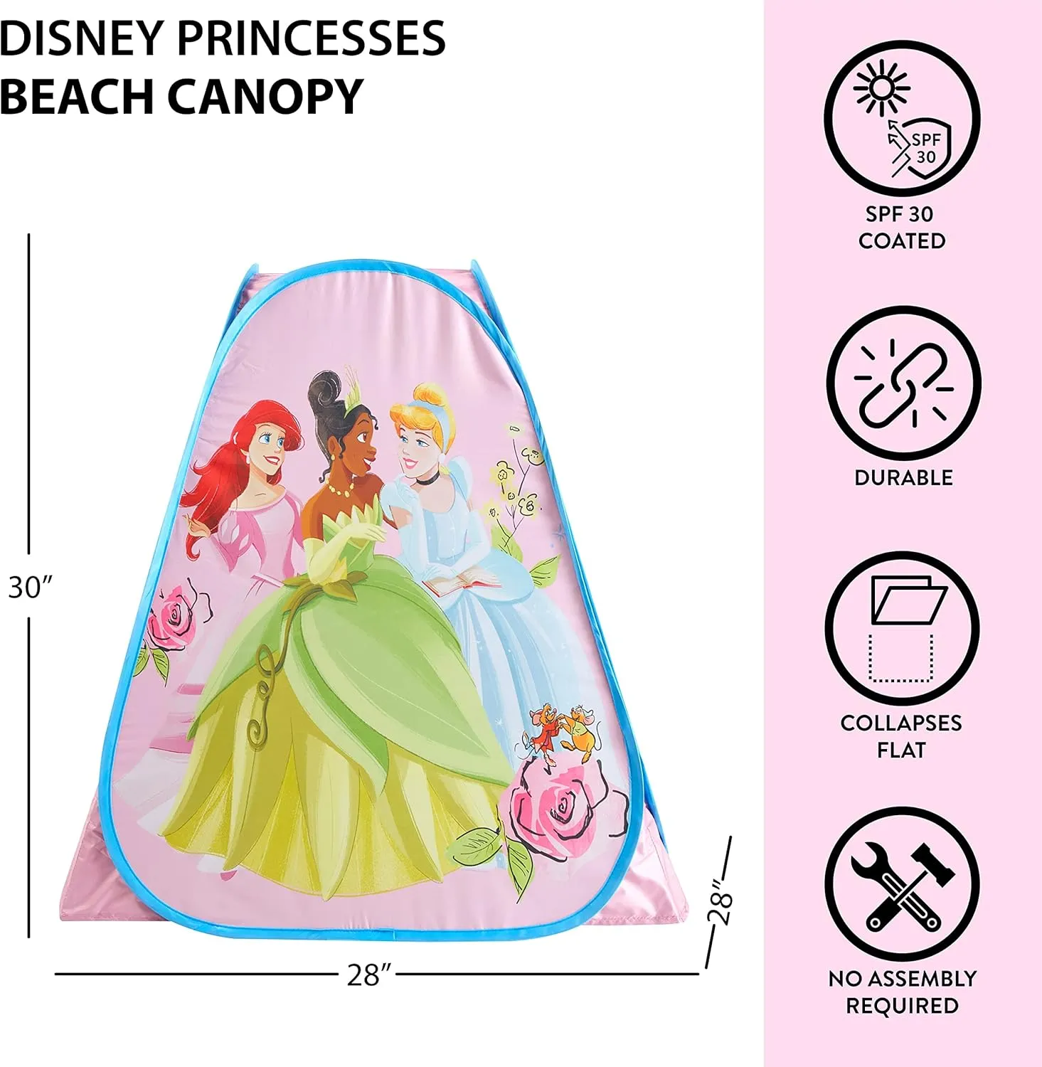 Idea Nuova Disney Princess Collapsible Pop Up Indoor Outdoor Play Tent with UV Protection for Toddlers and Kids, 28" W x 28" L x 30" H