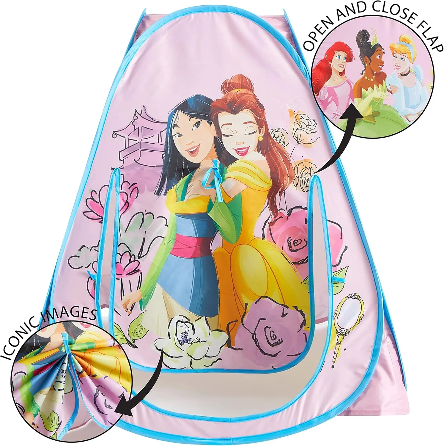 Idea Nuova Disney Princess Collapsible Pop Up Indoor Outdoor Play Tent with UV Protection for Toddlers and Kids, 28" W x 28" L x 30" H