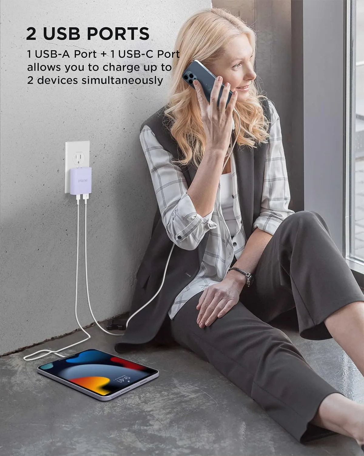 iHome USB C Charger: AC Pro 20W Multiport Charger (1 USB-C Port, 1 USB-A Port), Dual Port Adapter & Phone Charging Block