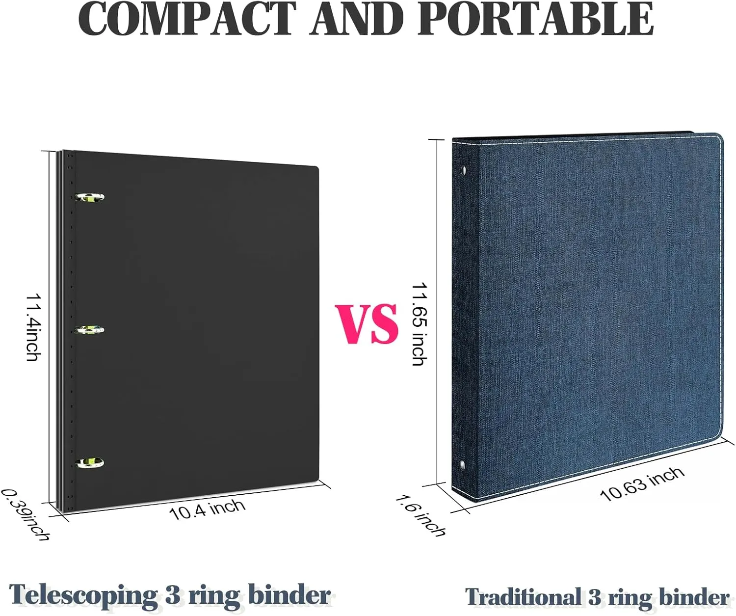INFUN 1 Inch Telescoping 3 Ring Binder- 4 PCS-Black, Portable Plastic Binder with Telescoping Spine, 3 Ring Binders with Foldable Front Cover Holds 8.5" x 11" Paper for School,Office and Homes