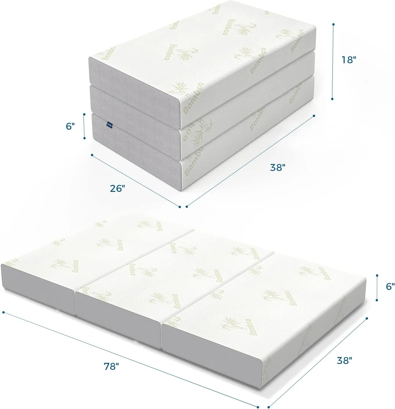 Inofia Twin Folding Mattress, 6 Inch Trifold Memory Foam Mattress with Ultra Soft Removable Cover, Non-Slip Bottom & Breathable Mesh Sides, Foldable & Portable - Twin Size (78" x 38" x 6")