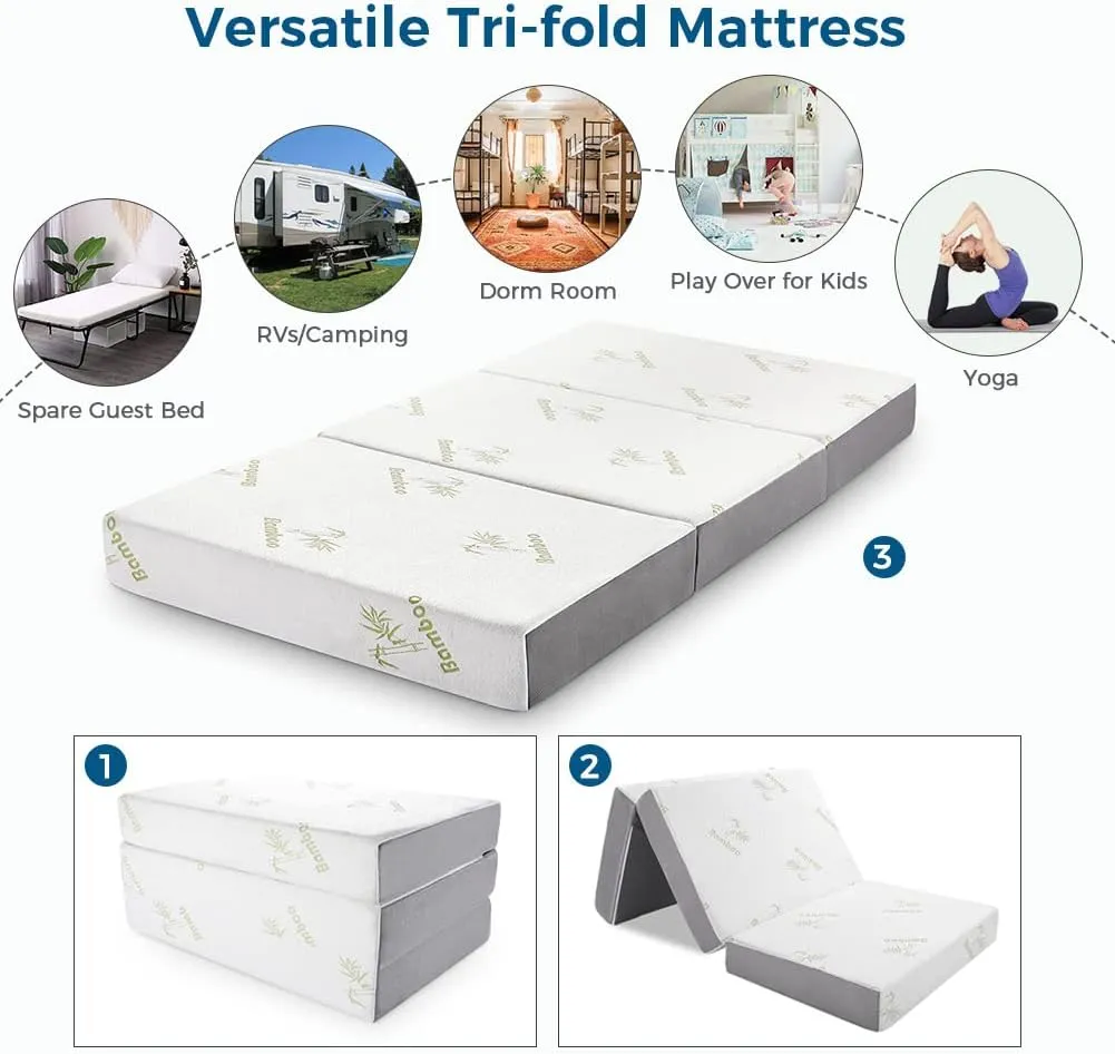 Inofia Twin Folding Mattress, 6 Inch Trifold Memory Foam Mattress with Ultra Soft Removable Cover, Non-Slip Bottom & Breathable Mesh Sides, Foldable & Portable - Twin Size (78" x 38" x 6")