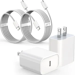 iPhone 16 15 Charger Fast Charging,USB-C Woven Charge Cable 20W Type C Charger USB C Wall Charger Block 2Pack 6FT Cable for iPhone16/Pro/Pro Max/Plus,iPhone15/Pro/Pro Max,iPad 10,iPad Pro,iPad Air 5/4