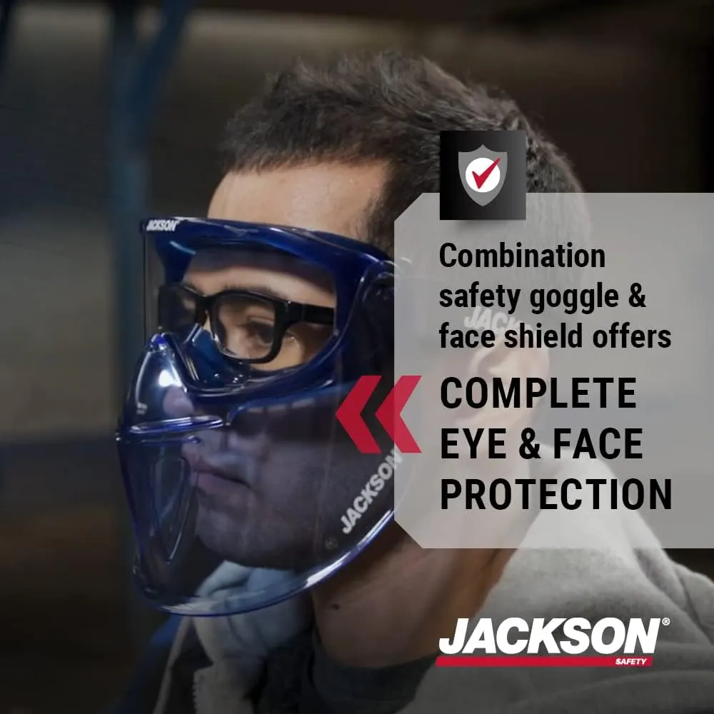 JACKSON SAFETY GPL500 Safety Goggles with Face Shield - Safety Eyewear Over Glasses - Anti-Fog, ANSI Z87.1