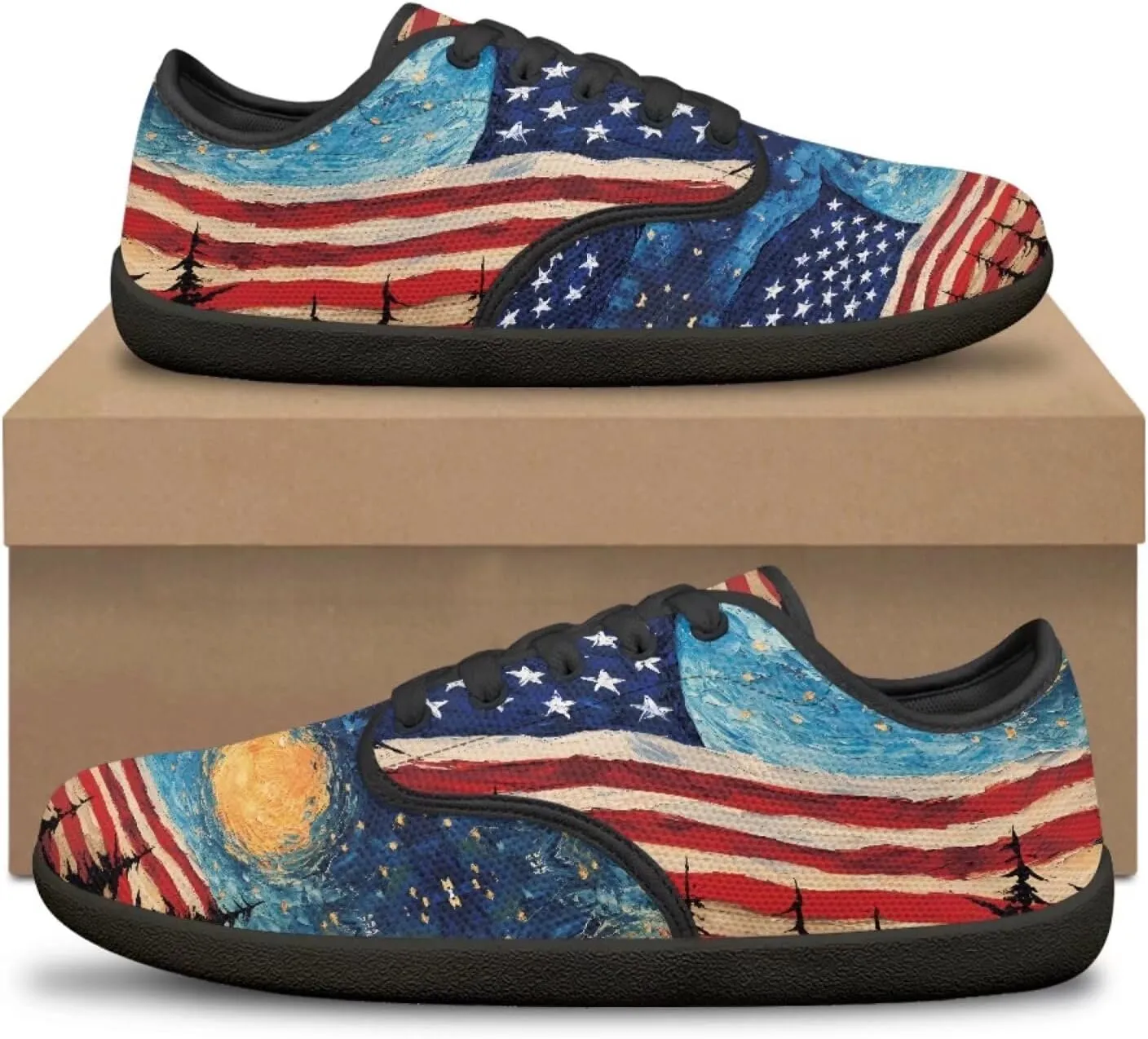 Jeiento American Flag Hike Barefoot Shoes with Wide Toe Box for Men Patriots, Non-Slip
