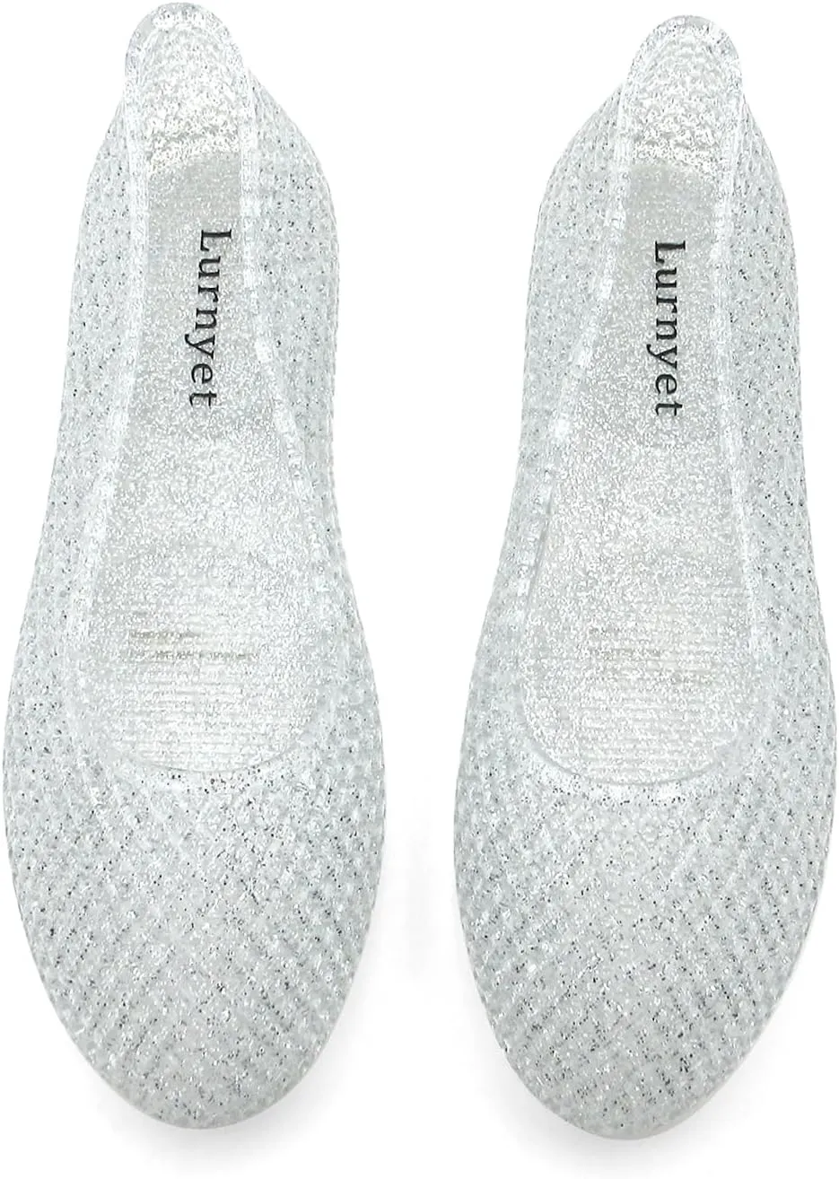 Jelly Mesh Ballet Flats for Women Clear Hollow Jellies Flat Sandals Round Toe Slip On Beach Flat Shoes