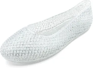 Jelly Mesh Ballet Flats for Women Clear Hollow Jellies Flat Sandals Round Toe Slip On Beach Flat Shoes