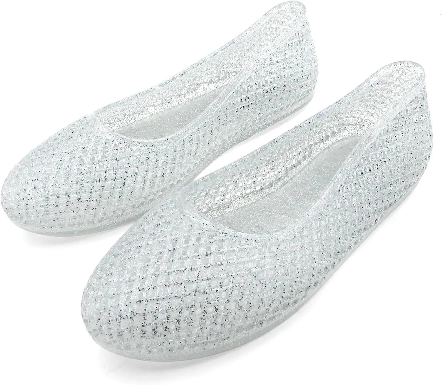 Jelly Mesh Ballet Flats for Women Clear Hollow Jellies Flat Sandals Round Toe Slip On Beach Flat Shoes