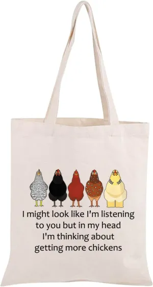 JNIAP Chicken Tote Bag Chicken Lover Gift Chicken Hen Farmer Gift I'm Thinking Chicken Grocery Bag Chicken Lady Handbag