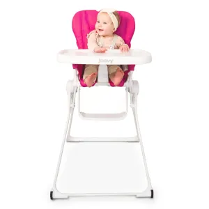 Joovy Nook NB High Chair Featuring Four-Position Adjustable Swing Open Tray, 3-Position Reclining Seat, and Front Wheels for Added Mobility - Folds Down Flat for Easy Storage, Pink Crush