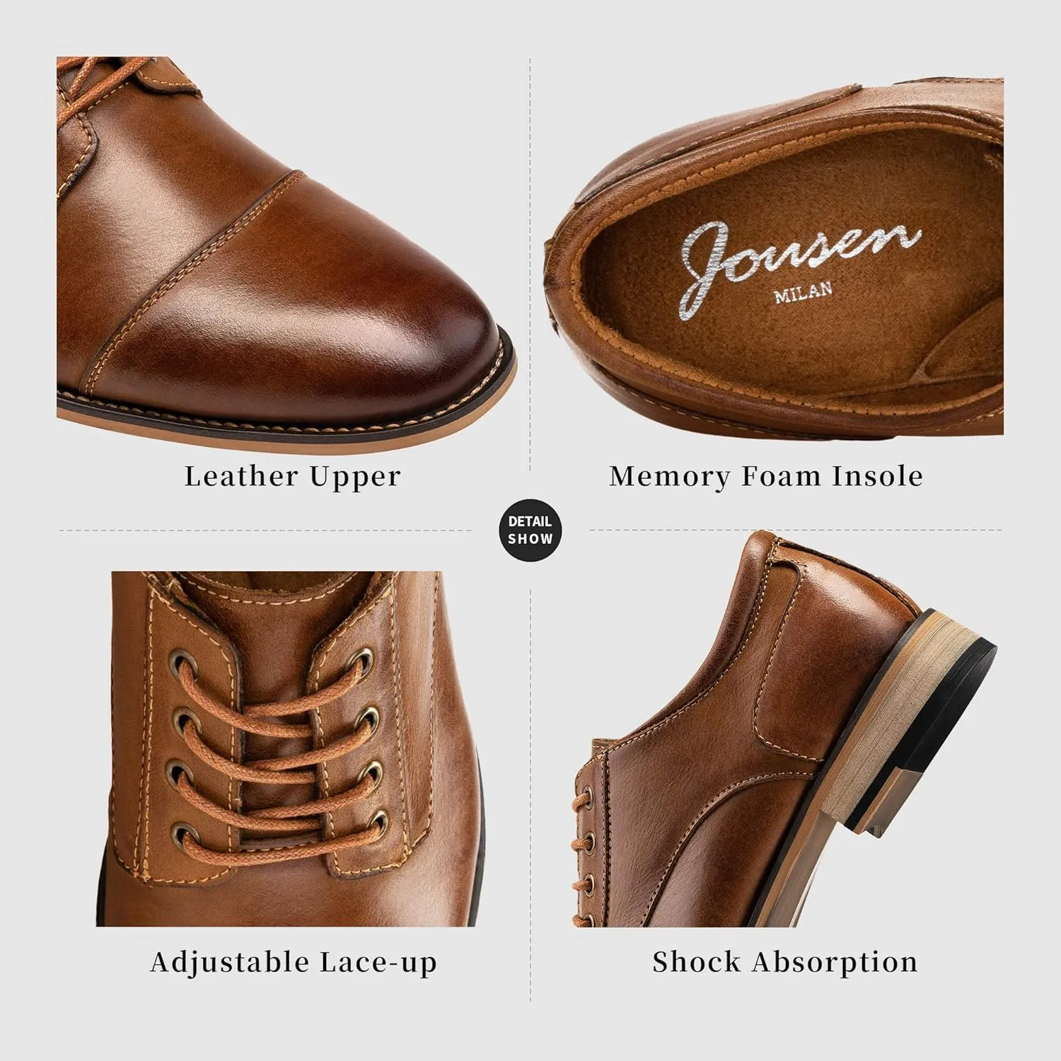 Jousen Men's Dress Shoes Leather Classic Formal Mens Oxfords Retro Derby Oxford
