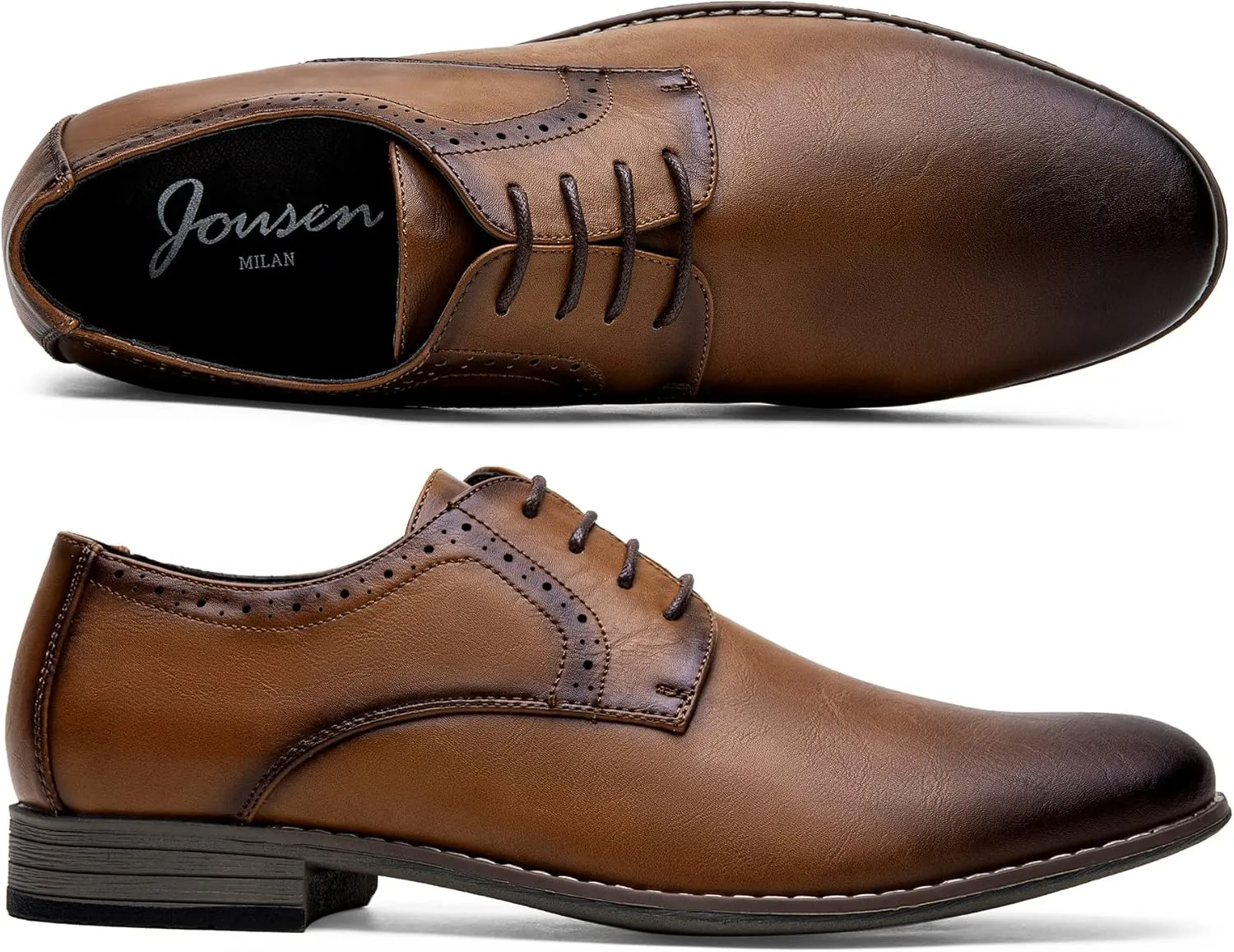 Jousen Men's Oxford Plain Toe Dress Shoes Classic Formal Derby Shoes