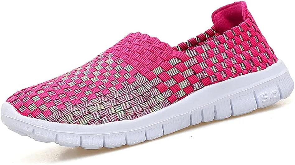 JOYVIP Womens Multicolor Woven Elastic Shoes Handmade Slip On Sneakers Flat Sandals