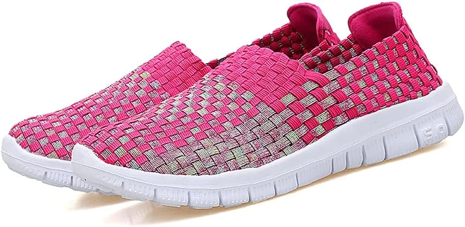 JOYVIP Womens Multicolor Woven Elastic Shoes Handmade Slip On Sneakers Flat Sandals