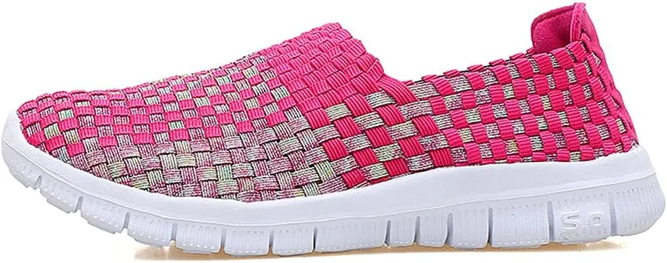 JOYVIP Womens Multicolor Woven Elastic Shoes Handmade Slip On Sneakers Flat Sandals