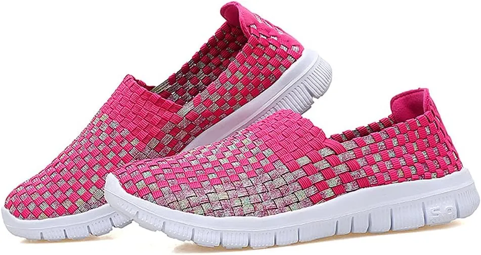 JOYVIP Womens Multicolor Woven Elastic Shoes Handmade Slip On Sneakers Flat Sandals