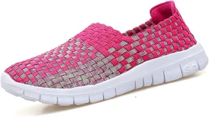 JOYVIP Womens Multicolor Woven Elastic Shoes Handmade Slip On Sneakers Flat Sandals