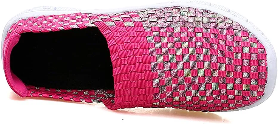 JOYVIP Womens Multicolor Woven Elastic Shoes Handmade Slip On Sneakers Flat Sandals