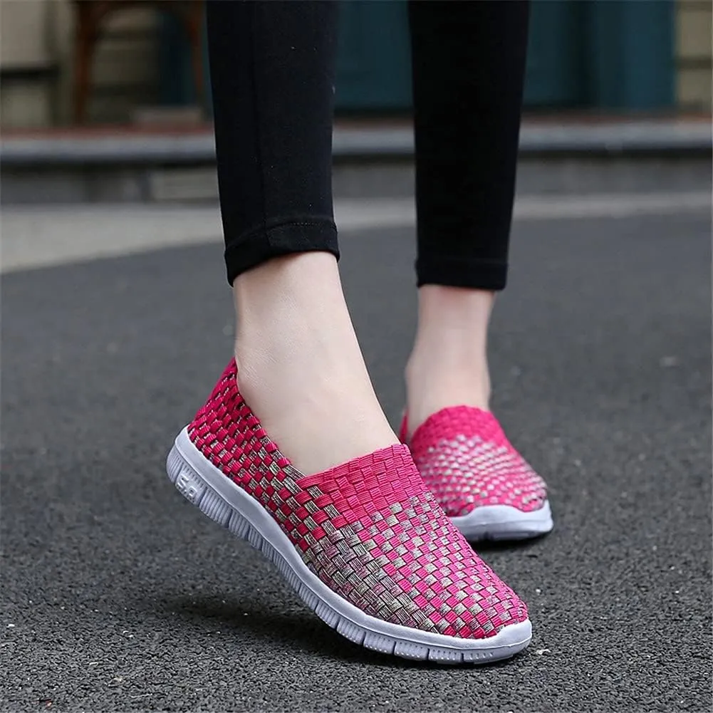 JOYVIP Womens Multicolor Woven Elastic Shoes Handmade Slip On Sneakers Flat Sandals