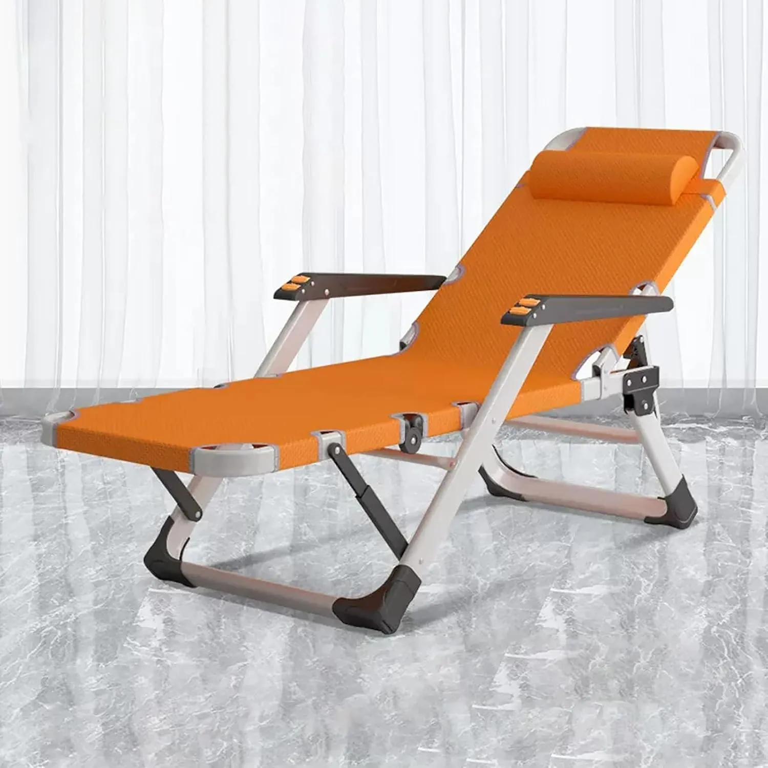 KAMPCO Garden Foldable Sunlounger, Camping Chairs Folding Reclining Portable Chair with Detachable Cushion and Headrest