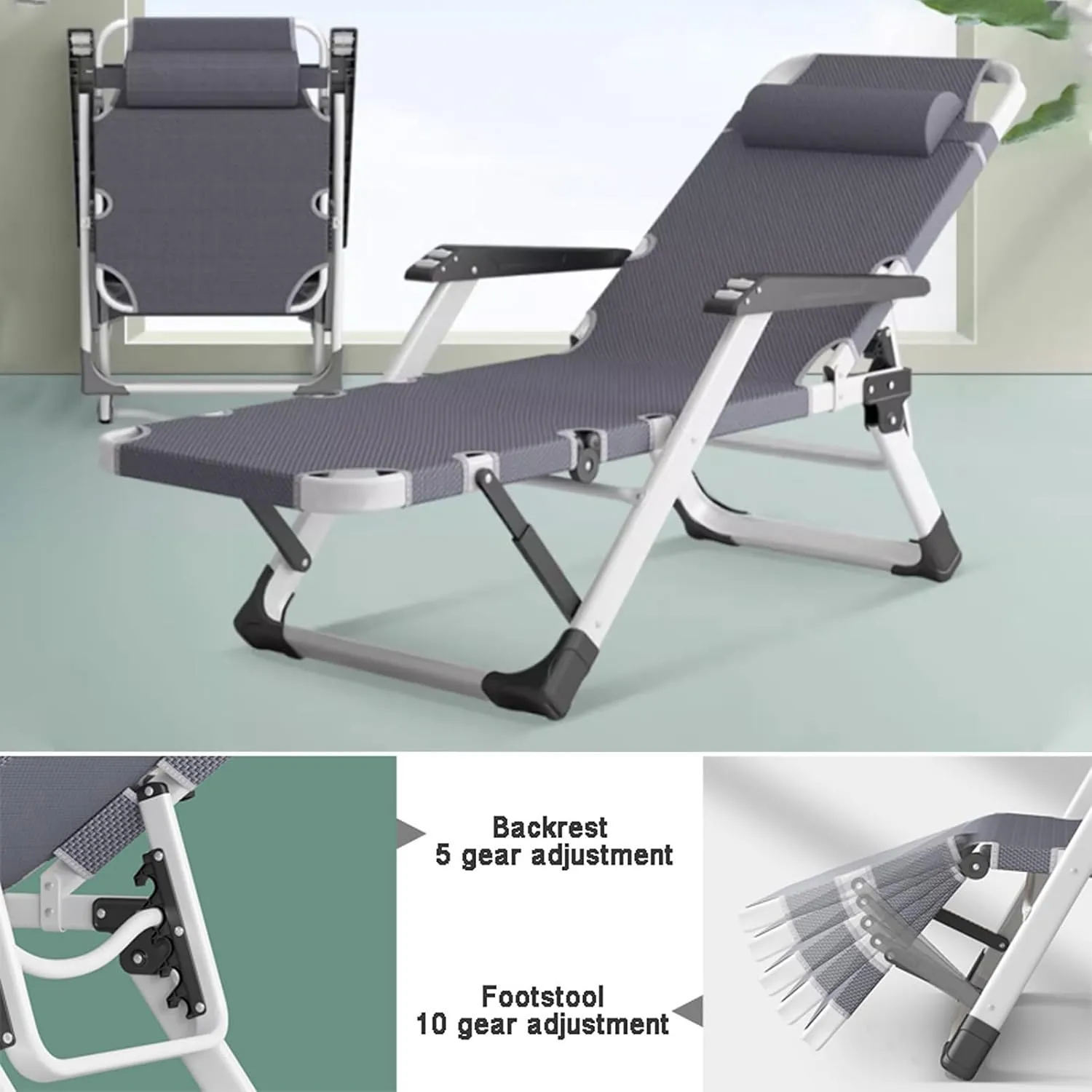 KAMPCO Garden Foldable Sunlounger, Camping Chairs Folding Reclining Portable Chair with Detachable Cushion and Headrest