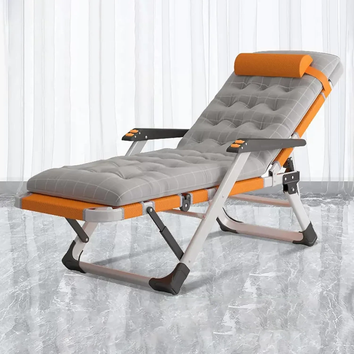 KAMPCO Garden Foldable Sunlounger, Camping Chairs Folding Reclining Portable Chair with Detachable Cushion and Headrest
