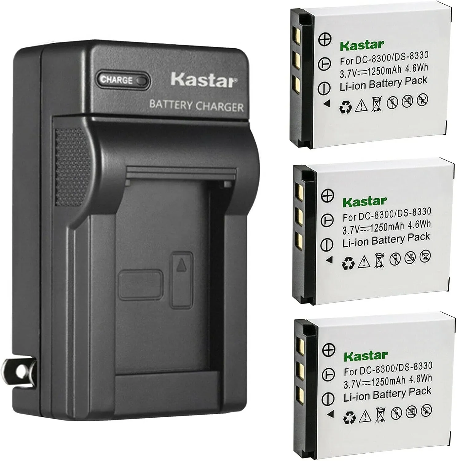 Kastar 3-Pack Battery and AC Wall Charger Replacement for Traveler DC-XZ6 Megapix Vx8 Minox DC 1011 DC 1022 DC 8111 DC 8122 Premier DS8330 Prima DS-8330 DS-8340 DS-588 DS-A350 DS-888 DS-8650