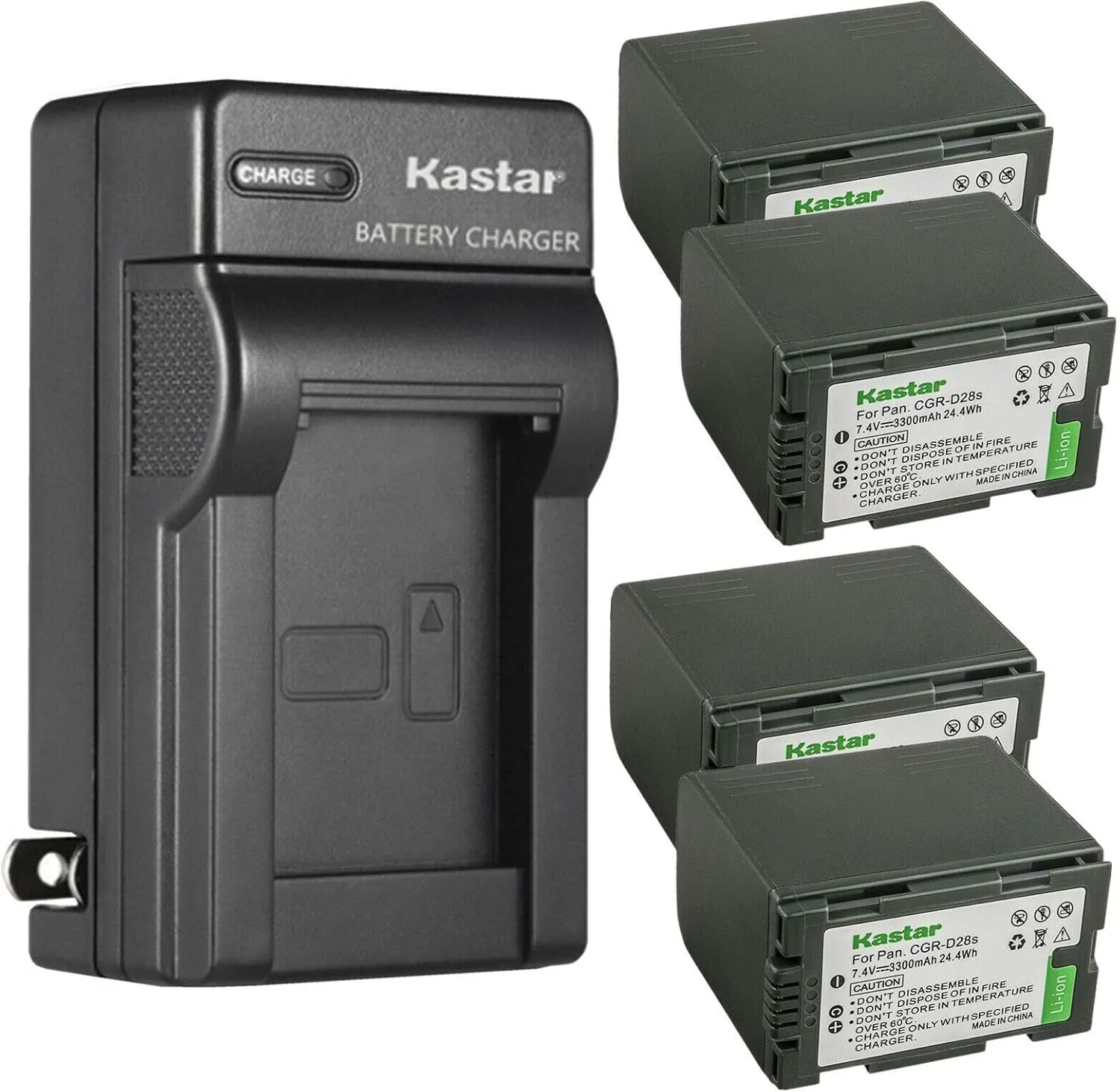 Kastar 4-Pack CGR-D28 Battery and AC Wall Charger Replacement for Panasonic VDR-M20, AJ-PCS060G(Portable Hard Disk), AG-3DA1, AG-3DA1E, AG-3DA1P, AG-AC90, AG-AC90P, AG-AC90PJ, AG-AC90PX, AG-DVC7