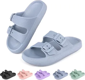 Kids Buckle Cloud Slides丨Boys Girls Slip On Sandals丨Youth Shower Flip Flops Beach Pool Shoes EVA Adjustable Summer Slippers （12 Little Kids - 7 Big Kids）