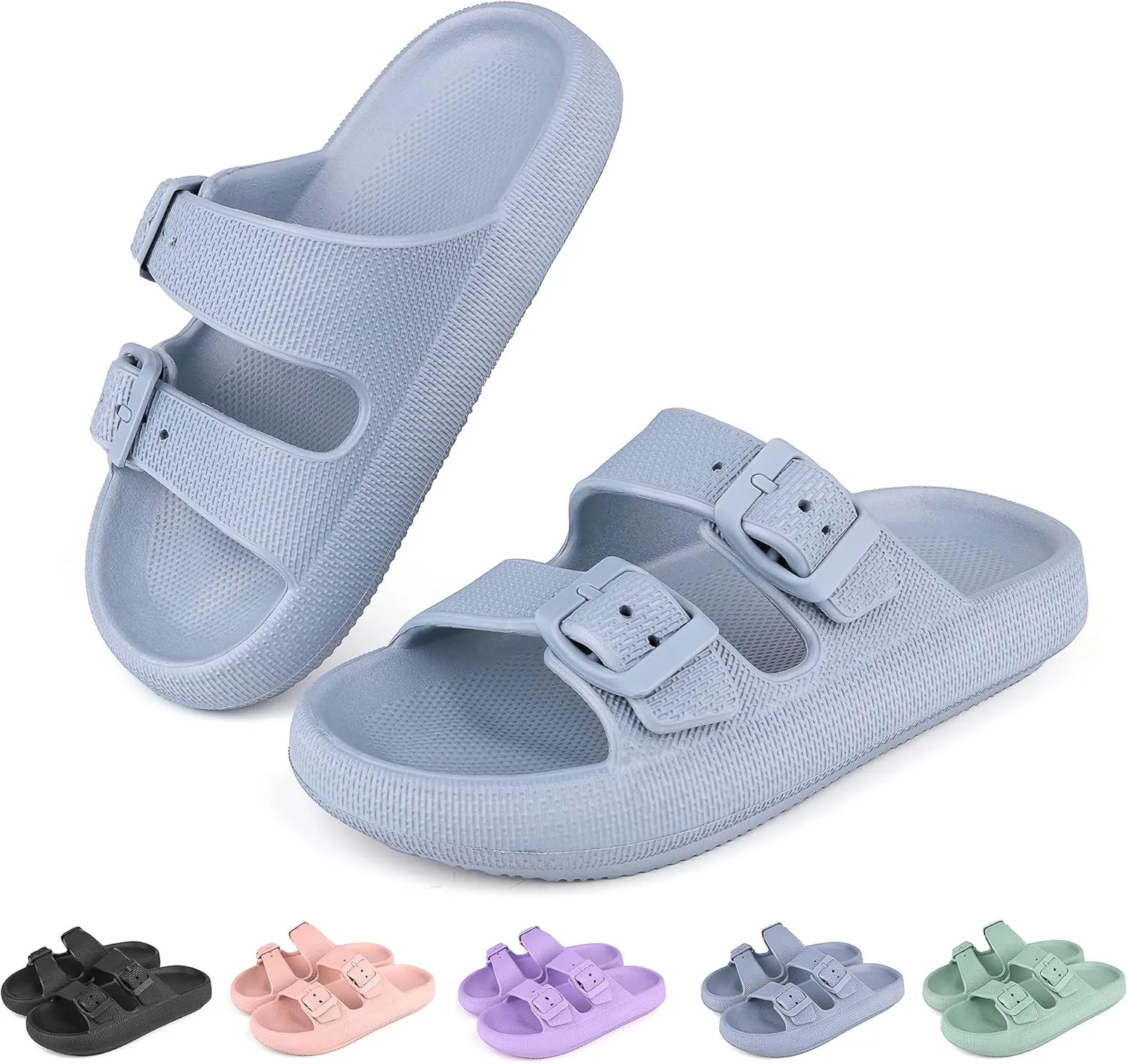 Kids Buckle Cloud Slides丨Boys Girls Slip On Sandals丨Youth Shower Flip Flops Beach Pool Shoes EVA Adjustable Summer Slippers （12 Little Kids - 7 Big Kids）
