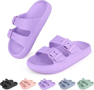 Kids Buckle Cloud Slides丨Boys Girls Slip On Sandals丨Youth Shower Flip Flops Beach Pool Shoes EVA Adjustable Summer Slippers （12 Little Kids - 7 Big Kids）