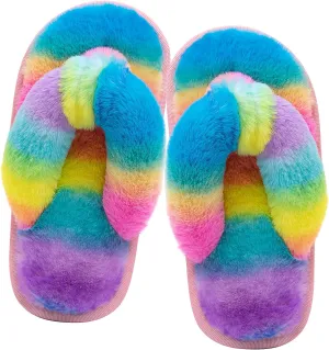 Kids Flip Flop Slippers Soft Plush Fuzzy House Home Thong Slippers for Boys and Girls Open Toe Indoor Outdoor Warm Comfy Slip On