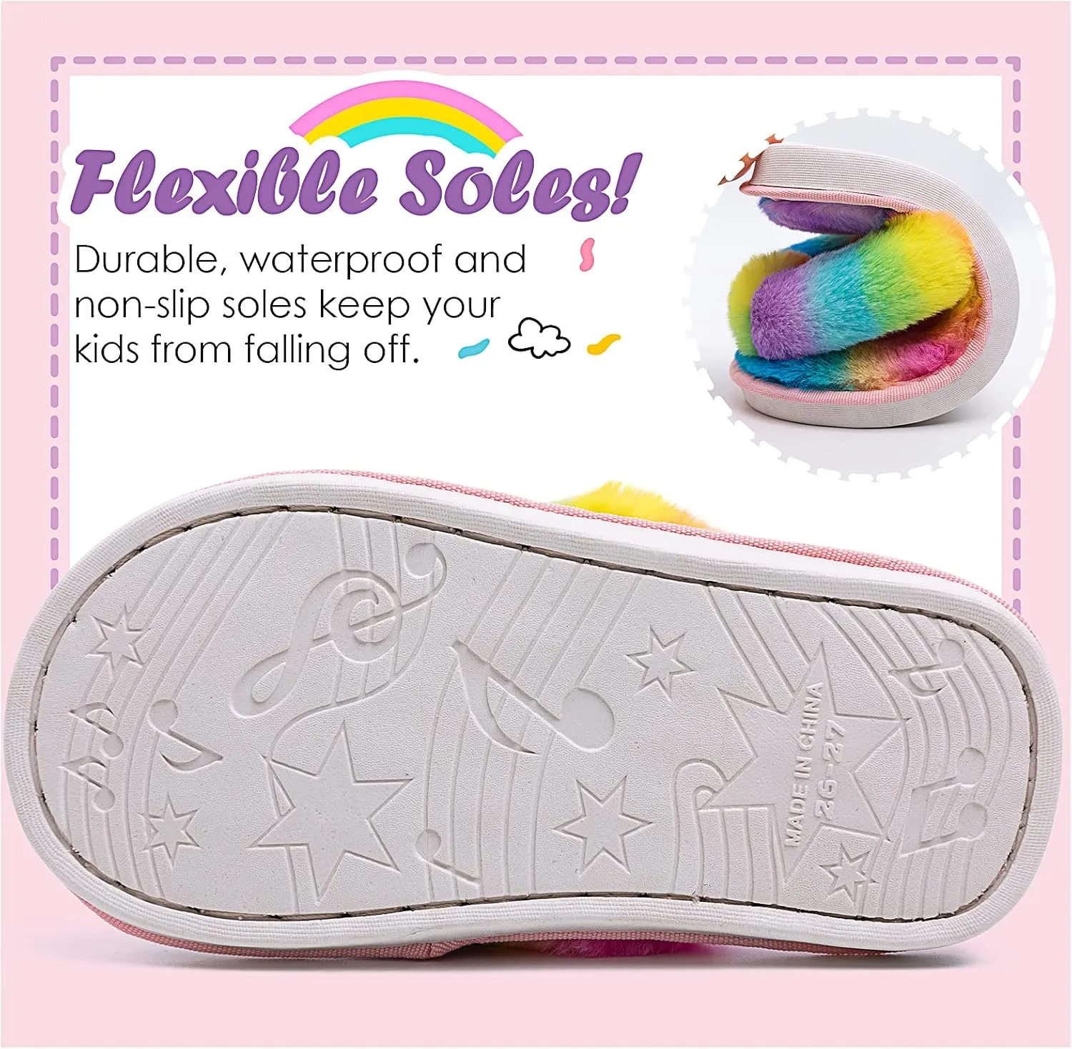 Kids Flip Flop Slippers Soft Plush Fuzzy House Home Thong Slippers for Boys and Girls Open Toe Indoor Outdoor Warm Comfy Slip On