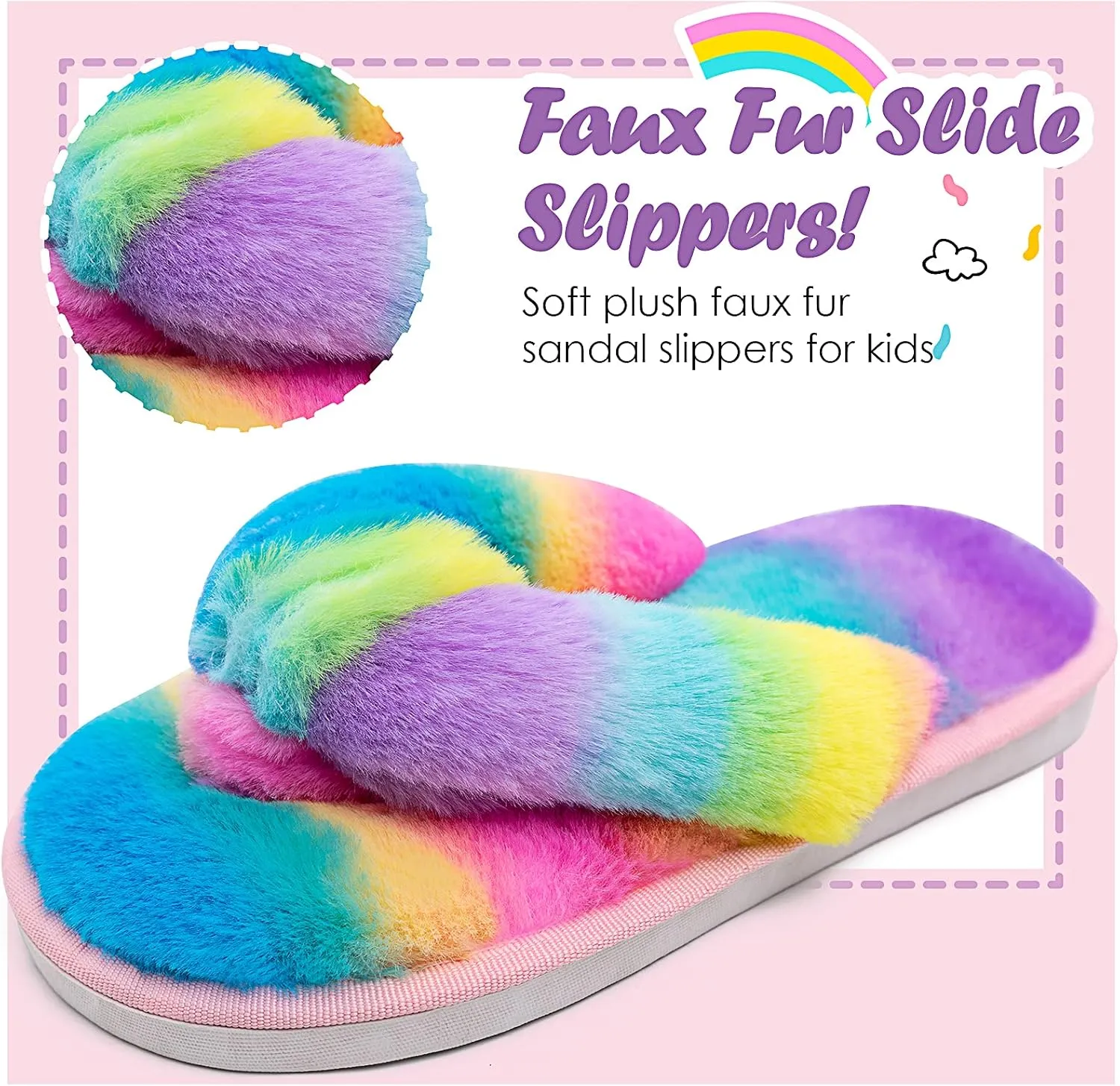 Kids Flip Flop Slippers Soft Plush Fuzzy House Home Thong Slippers for Boys and Girls Open Toe Indoor Outdoor Warm Comfy Slip On