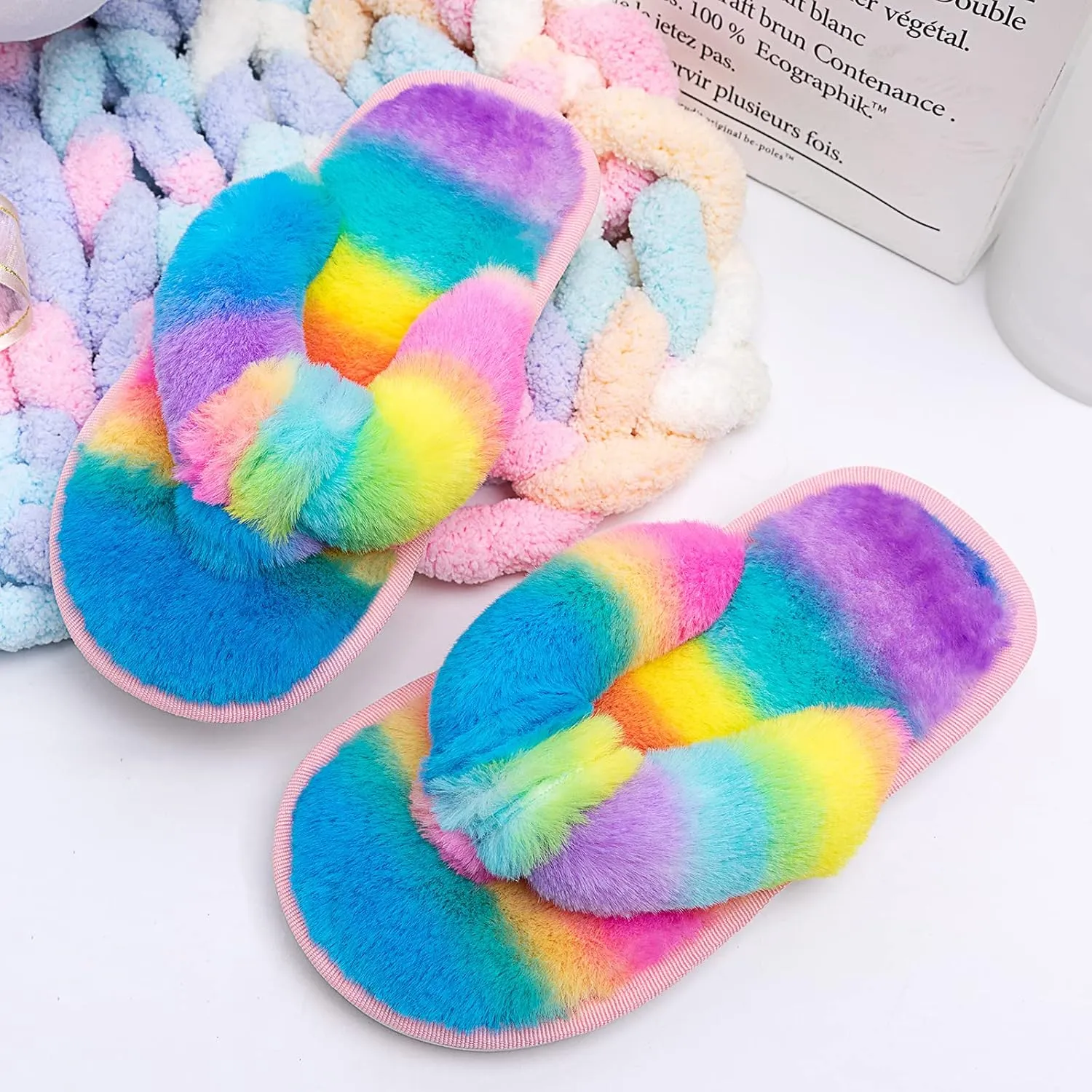 Kids Flip Flop Slippers Soft Plush Fuzzy House Home Thong Slippers for Boys and Girls Open Toe Indoor Outdoor Warm Comfy Slip On